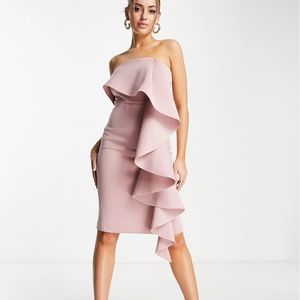 Gorgeous Lavish Alice one shoulder bardot frill scuba midi dress in purple